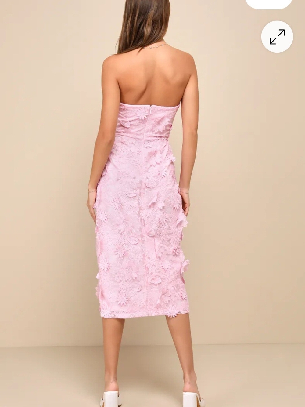 Lulu's Strapless Pink 3D Floral Embroidered Midi Dress, Size Medium - Picture 5 of 9